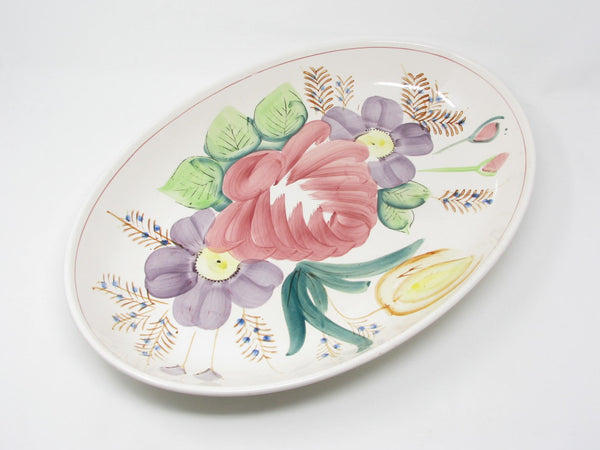 Vintage Extra Large Ceramic Serving Dish Platter Bowl with Hand-Painted Nove Rose Floral Design