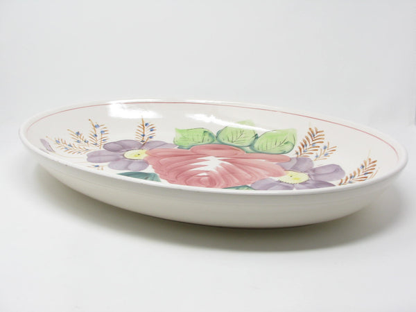 Vintage Extra Large Ceramic Serving Dish Platter Bowl with Hand-Painted Nove Rose Floral Design