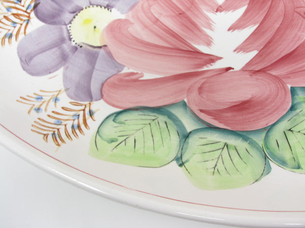 Vintage Extra Large Ceramic Serving Dish Platter Bowl with Hand-Painted Nove Rose Floral Design