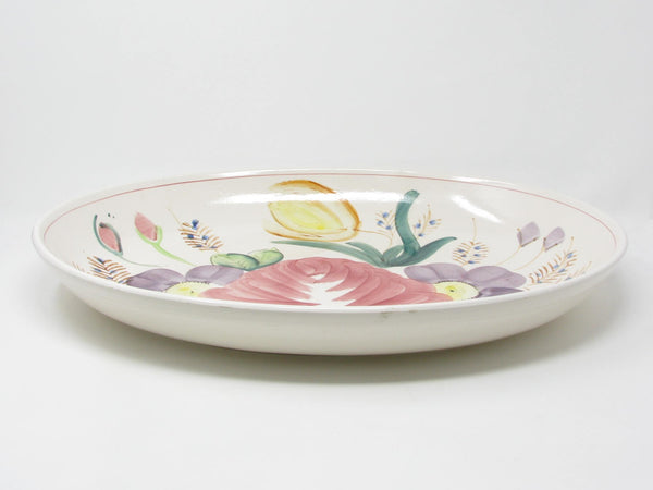 Vintage Extra Large Ceramic Serving Dish Platter Bowl with Hand-Painted Nove Rose Floral Design