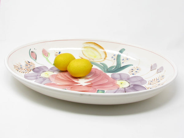 Vintage Extra Large Ceramic Serving Dish Platter Bowl with Hand-Painted Nove Rose Floral Design