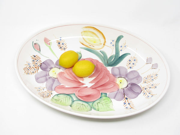 Vintage Extra Large Ceramic Serving Dish Platter Bowl with Hand-Painted Nove Rose Floral Design