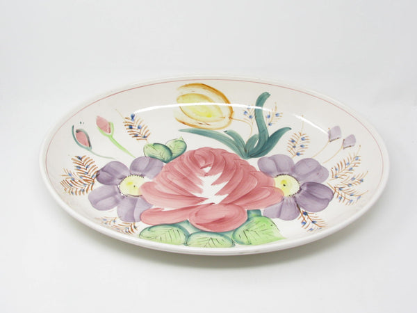 Vintage Extra Large Ceramic Serving Dish Platter Bowl with Hand-Painted Nove Rose Floral Design