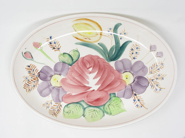 Vintage Extra Large Ceramic Serving Dish Platter Bowl with Hand-Painted Nove Rose Floral Design