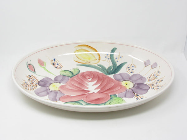 Vintage Extra Large Ceramic Serving Dish Platter Bowl with Hand-Painted Nove Rose Floral Design