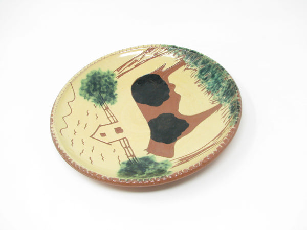 Vintage Fairfield Folk Art FFA Redware Pottery Plate with Cow
