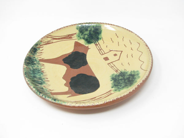 Vintage Fairfield Folk Art FFA Redware Pottery Plate with Cow