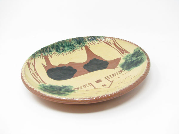 Vintage Fairfield Folk Art FFA Redware Pottery Plate with Cow