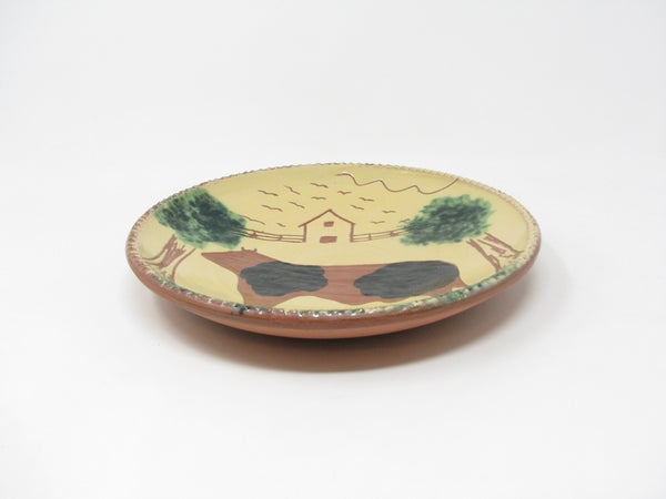 Vintage Fairfield Folk Art FFA Redware Pottery Plate with Cow