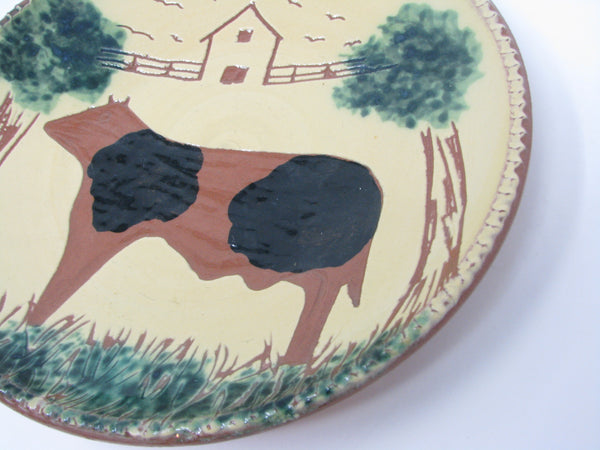 Vintage Fairfield Folk Art FFA Redware Pottery Plate with Cow