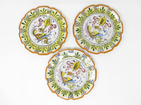 edgebrookhouse Vintage E. Fantechi Maioliche Scalloped Italian Ceramic Decorative Plates with Hand-Painted Shrimp Pattern - 3 Pieces