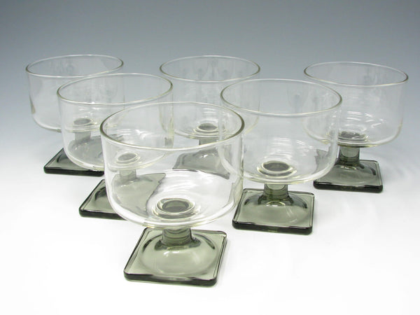 Vintage Federal Glass Nordic Midnight Cylinder Shaped Champagne Sherbet Glasses with Square Smoke Gray Base - 6 Pieces