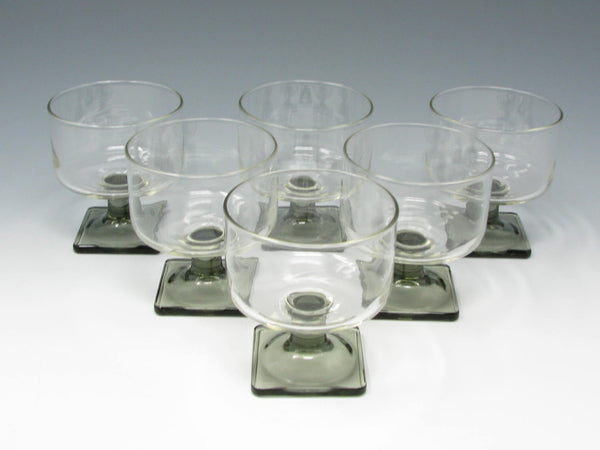 Vintage Federal Glass Nordic Midnight Cylinder Shaped Champagne Sherbet Glasses with Square Smoke Gray Base - 6 Pieces