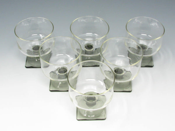 Vintage Federal Glass Nordic Midnight Cylinder Shaped Champagne Sherbet Glasses with Square Smoke Gray Base - 6 Pieces