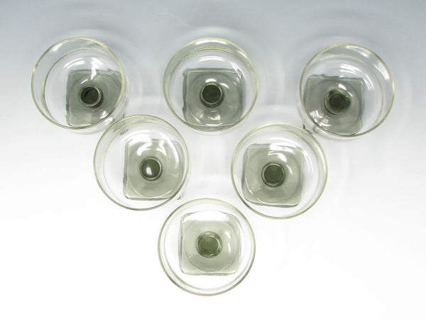 Vintage Federal Glass Nordic Midnight Cylinder Shaped Champagne Sherbet Glasses with Square Smoke Gray Base - 6 Pieces