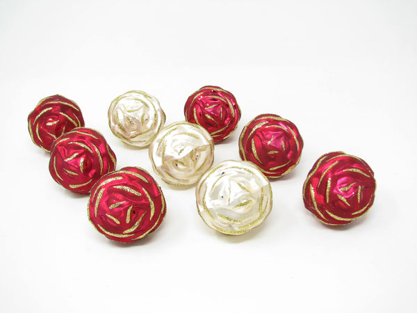 Vintage Rose Rosette or Pinecone Figural Glass Ornaments Made in Germany - 9 Pieces
