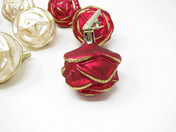 Vintage Rose Rosette or Pinecone Figural Glass Ornaments Made in Germany - 9 Pieces