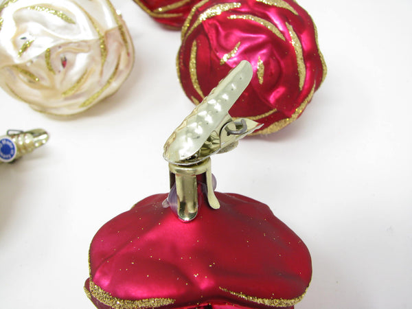 Vintage Rose Rosette or Pinecone Figural Glass Ornaments Made in Germany - 9 Pieces
