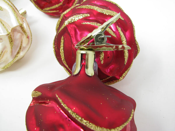 Vintage Rose Rosette or Pinecone Figural Glass Ornaments Made in Germany - 9 Pieces
