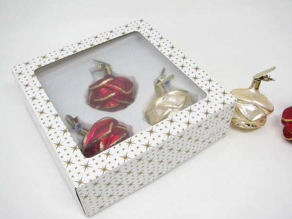 Vintage Rose Rosette or Pinecone Figural Glass Ornaments Made in Germany - 9 Pieces
