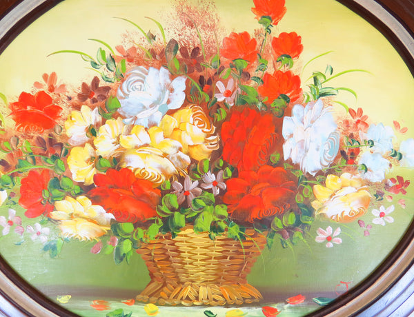 edgebrookhouse Vintage Framed Oval Still Life of a Floral Basket - Signed by Artist