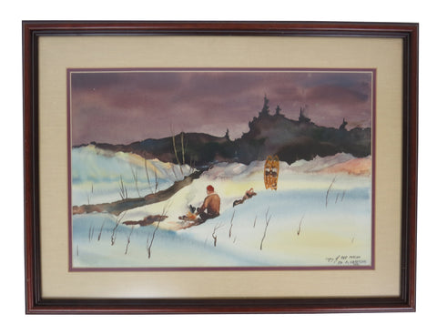 Vintage Framed Watercolor Landscape Mountain Snow Scene After Roy Martell Mason