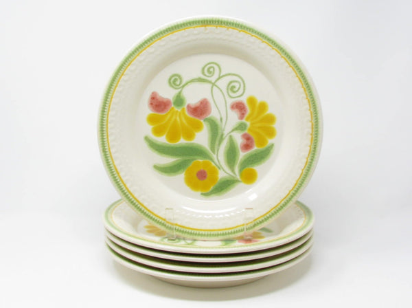 Vintage Franciscan Maypole Earthenware Dinner Plates with Floral Center - 5 Pieces