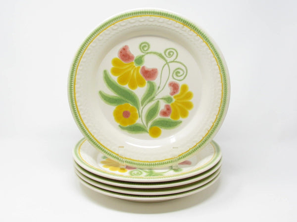 Vintage Franciscan Maypole Earthenware Dinner Plates with Floral Center - 5 Pieces