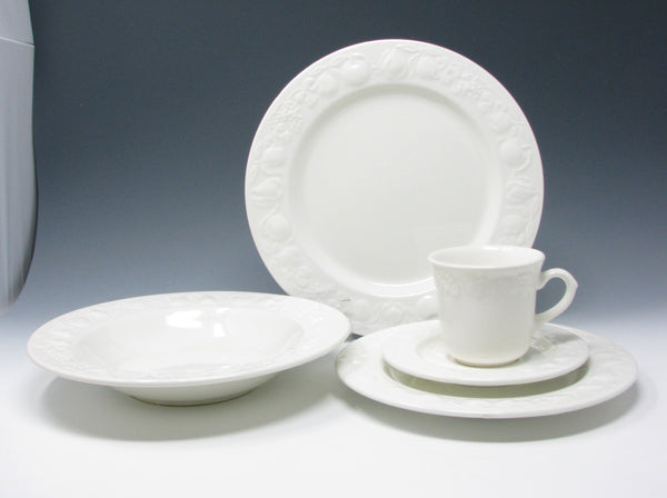 Vintage Franco Giorgi Quadrifoglio White Italian Ceramic Dinnerware Set with Embossed Fruit - 41 Pieces
