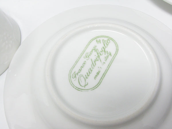 Vintage Franco Giorgi Quadrifoglio White Italian Ceramic Dinnerware Set with Embossed Fruit - 41 Pieces