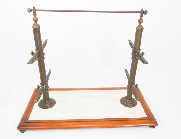 edgebrookhouse Vintage French Country Walnut Marble and Bronze Patisserie Pastry Shelf Display Stand