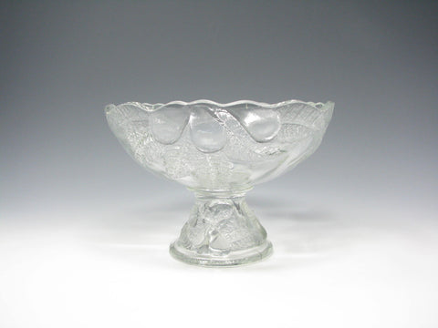 Vintage French Pressed Glass Compote with Embossed Pears Leaves Made in France