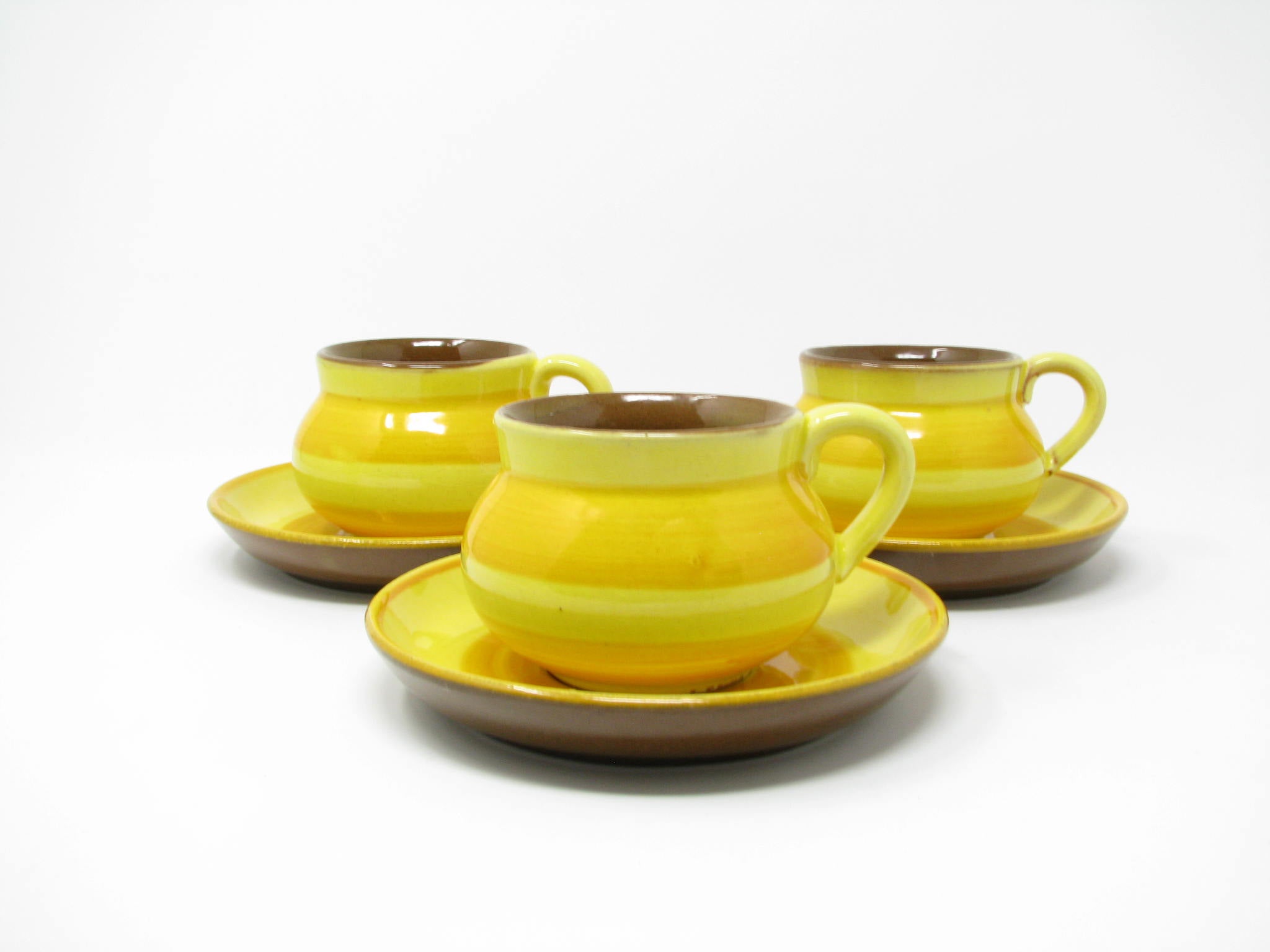 Vintage Gabriel Sweden Pottery Yellow Cups & Saucers - 6 Pieces