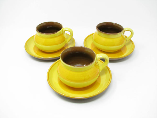 edgebrookhouse - Vintage Gabriel Sweden Pottery Yellow Cups & Saucers - 6 Pieces