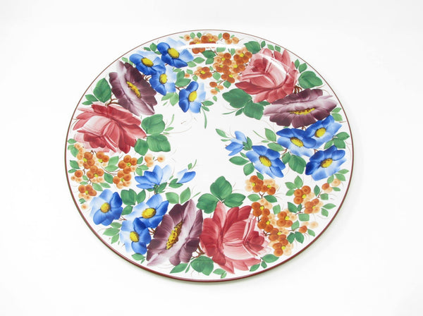Vintage 1930s Galvani Italy Large Ceramic Decorative Plate with Hand-Painted Floral Pattern