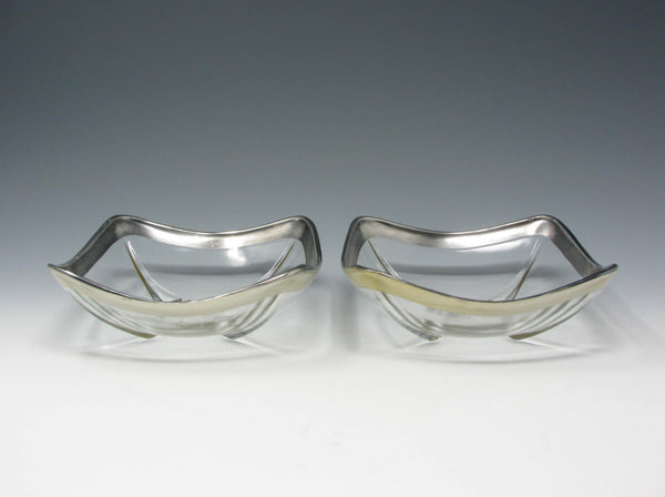 Vintage Georges Briard Damask Square Serving Dishes with Sterling Silver Rim and Decoration - 2 Pieces