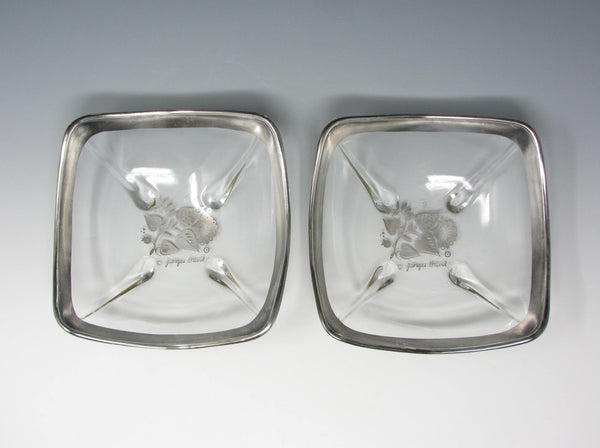 Vintage Georges Briard Damask Square Serving Dishes with Sterling Silver Rim and Decoration - 2 Pieces