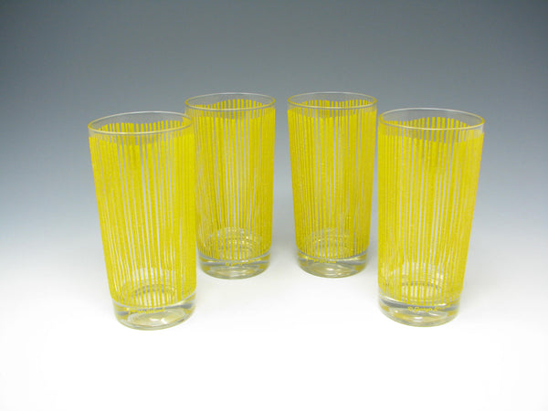 edgebrookhouse Vintage Georges Briard Icicle Glass Hiball Tumblers with Yellow Stripes - 4 Pieces