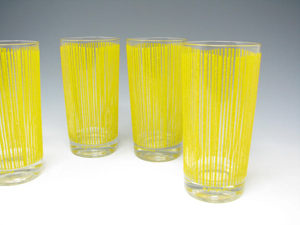 edgebrookhouse Vintage Georges Briard Icicle Glass Hiball Tumblers with Yellow Stripes - 4 Pieces