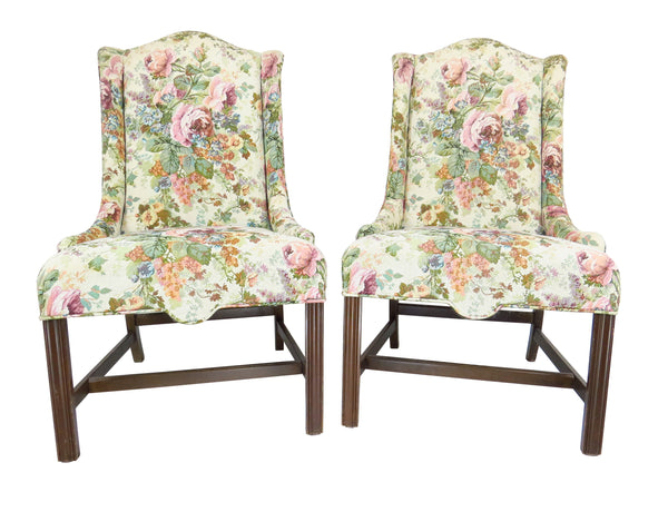 edgebrookhouse Vintage Georgian Style Camelback Shallow Wing Chairs With Walnut Legs - a Pair