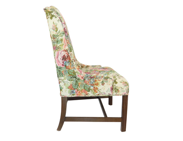 edgebrookhouse Vintage Georgian Style Camelback Shallow Wing Chairs With Walnut Legs - a Pair