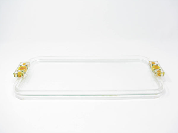edgebrookhouse Vintage Glass and Lucite Acrylic Vanity Tray with Yellow Flower Handles