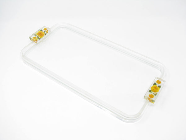 edgebrookhouse Vintage Glass and Lucite Acrylic Vanity Tray with Yellow Flower Handles