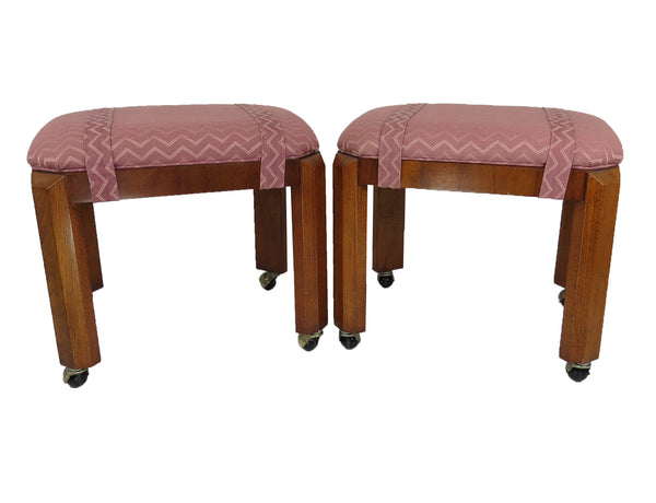 edgebrookhouse - Vintage Gordon's Walnut Stools / Ottomans on Casters - a Pair