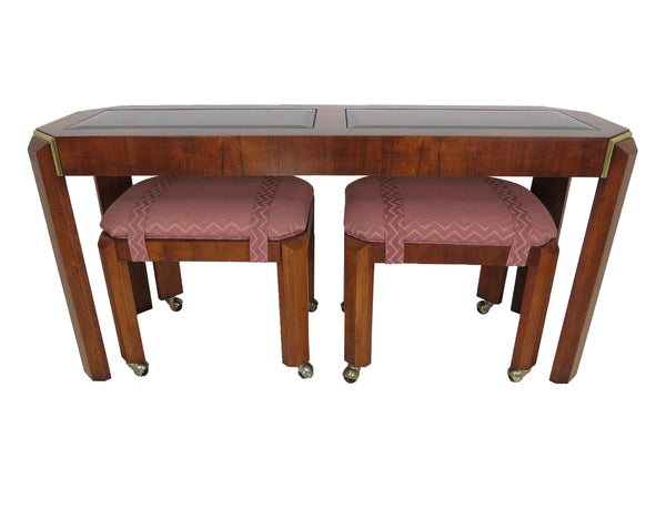 edgebrookhouse - Vintage Gordon's Walnut and Smoked Glass Console Table