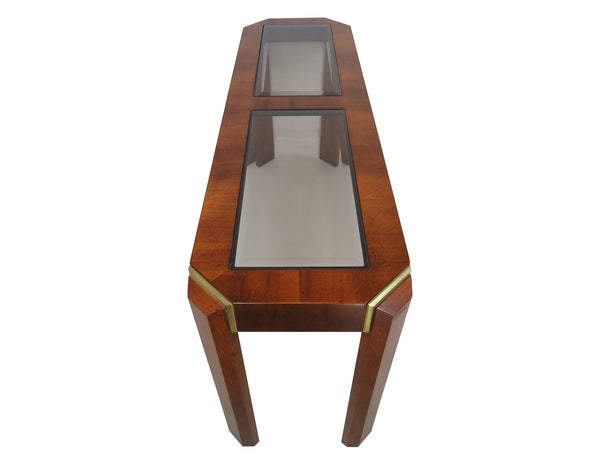 edgebrookhouse - Vintage Gordon's Walnut and Smoked Glass Console Table