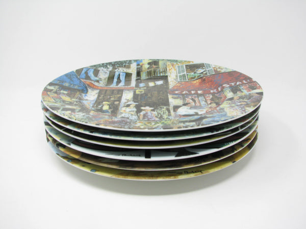 Vintage Guy Buffet Marche Aux Fleurs French Scenes Porcelain Dinner Plates Made in Japan - 6 Pieces