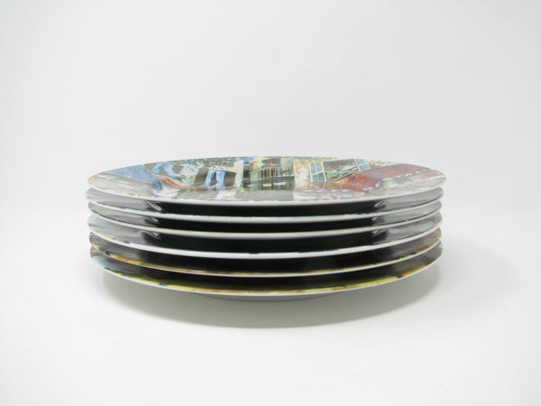 Vintage Guy Buffet Marche Aux Fleurs French Scenes Porcelain Dinner Plates Made in Japan - 6 Pieces