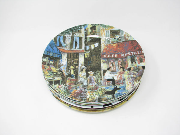 Vintage Guy Buffet Marche Aux Fleurs French Scenes Porcelain Dinner Plates Made in Japan - 6 Pieces