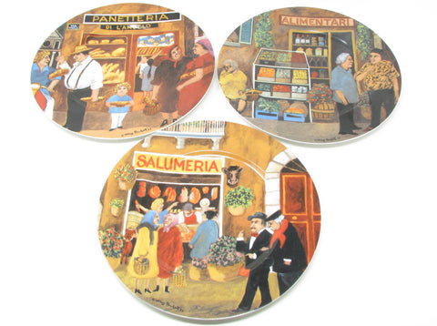 Vintage Guy Buffet Tuscan Storefronts Italian Scenes Porcelain Dinner Plates - 3 Pieces